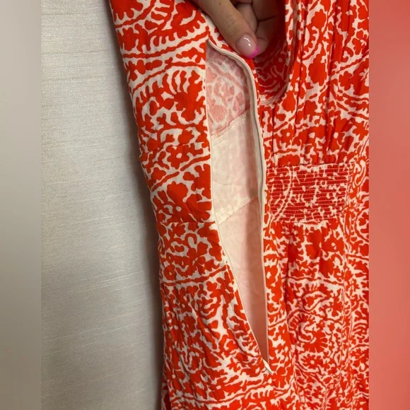 ME+EM | VGUC Cheesecloth Mono Paisley Print Maxi Dress Red Orange Cotton, US 14 - Picture 8 of 14